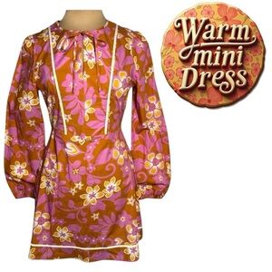WARM retro mod chelsea mini dress orange and pink floral Size M